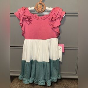 Rare Editions Pink, White, and Green Ruffle Dress